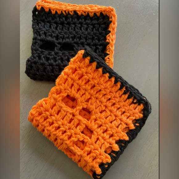 Handmade Crochet Washcloths Dishcloths Halloween Hearts 100% Cotton - Picture 4 of 6